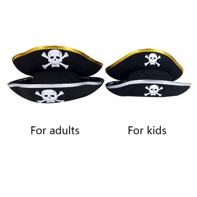 Chapéu de pirata infantil/adulto com caveira estampada, fantasia cosplay, boné, festa de máscaras, performance, chapéu de capitão pirata, adereços