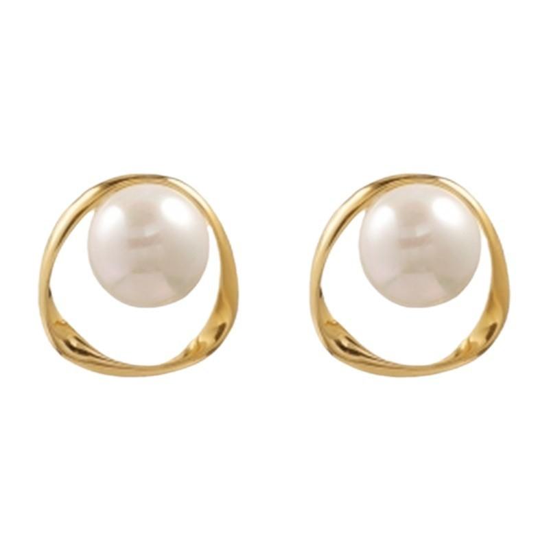 Pearl New Pearl Earrings Cold Wind Irregular Geometric Hollow Earrings Stud Earrings