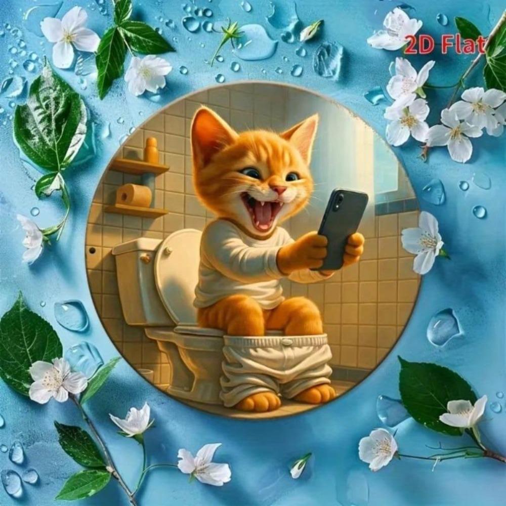 Funny Cat Toilet Bathroom Metal Sign Humor Wall Art Home Decor