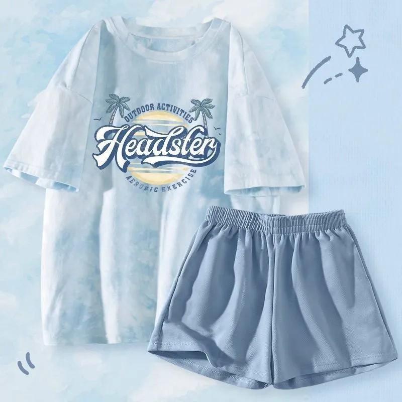 

Пижама женская с коротким рукавом, тонкий мультяшный милый костюм-двойка, студенческая домашняя одежда, можно носить на улице XXL