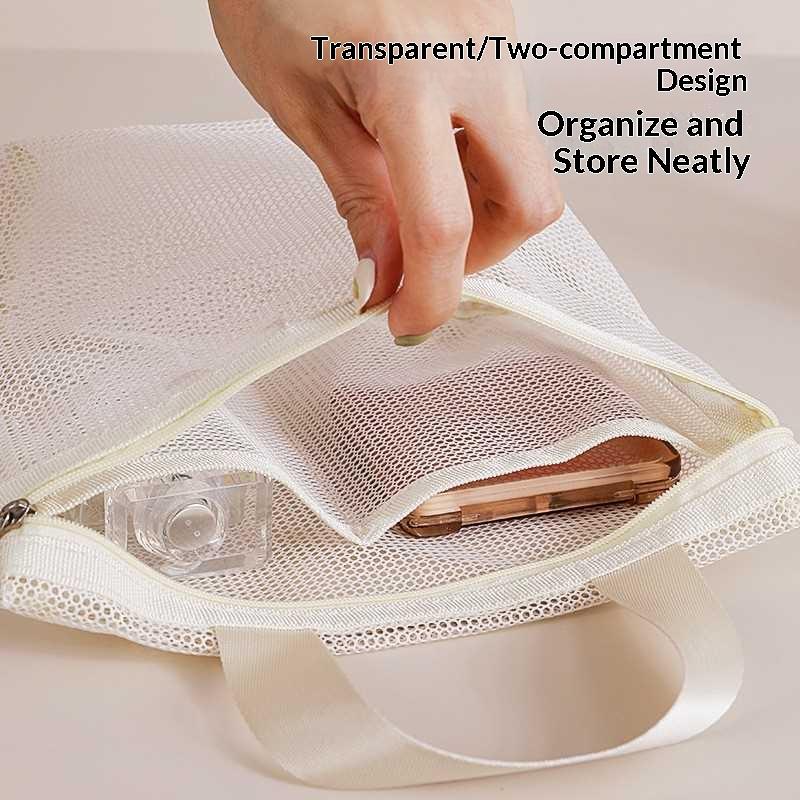 Mesh Toiletry Bag Portable Travel Makeup Organizer for Shower Bathroom Gym Dorm Camping Beach Lightweight Mesh Caddy with Handle