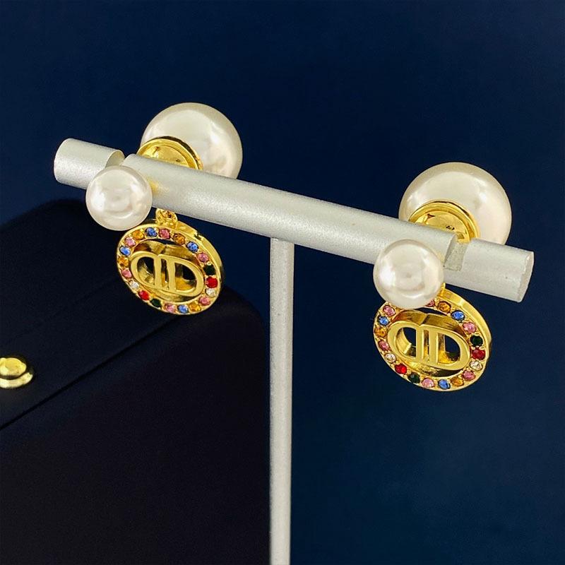 Pearl Letter Rear Hanging Earrings Femininity Celebrity Style Fashion Design Sense Hollow Round Diamond Stud Earrings