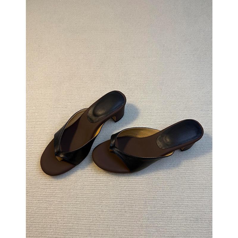 

Sheepskin~ French temperament simple toe flip-flops women s shoes leather versatile vacation cool slippers women s summer wear 35