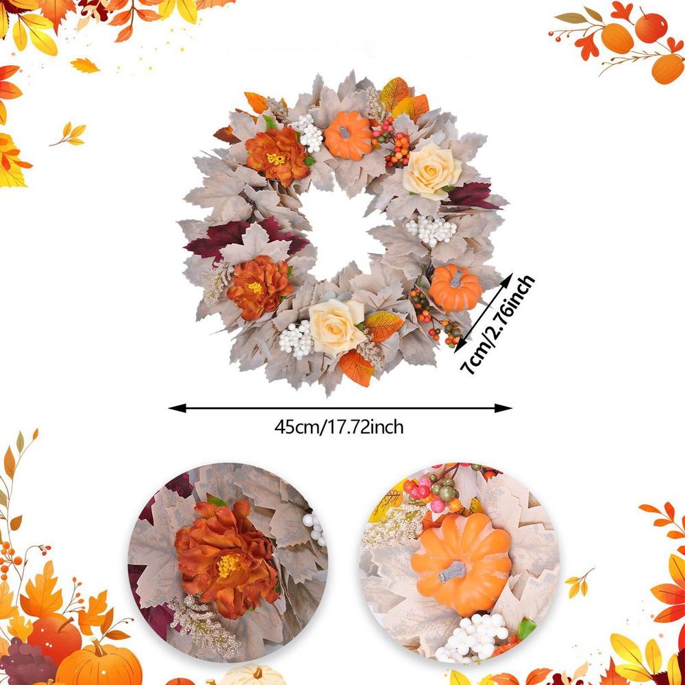 Autumn Door Wreath Christmas Halloween Decoration Pumpkin Berry Pine Cone Maple Artificial Wreath Cloth Rattan Material Home