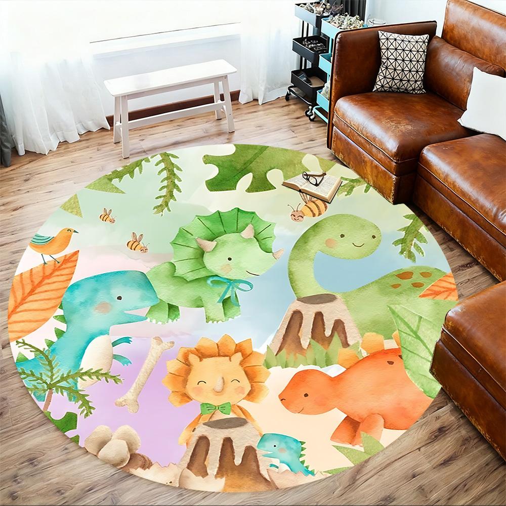 1pc Dinosaur Prehistoric Round Chair Mat Area Rug - Non-Slip, Floor Mat for Office, Bedroom, and Indoor Decor C1125346