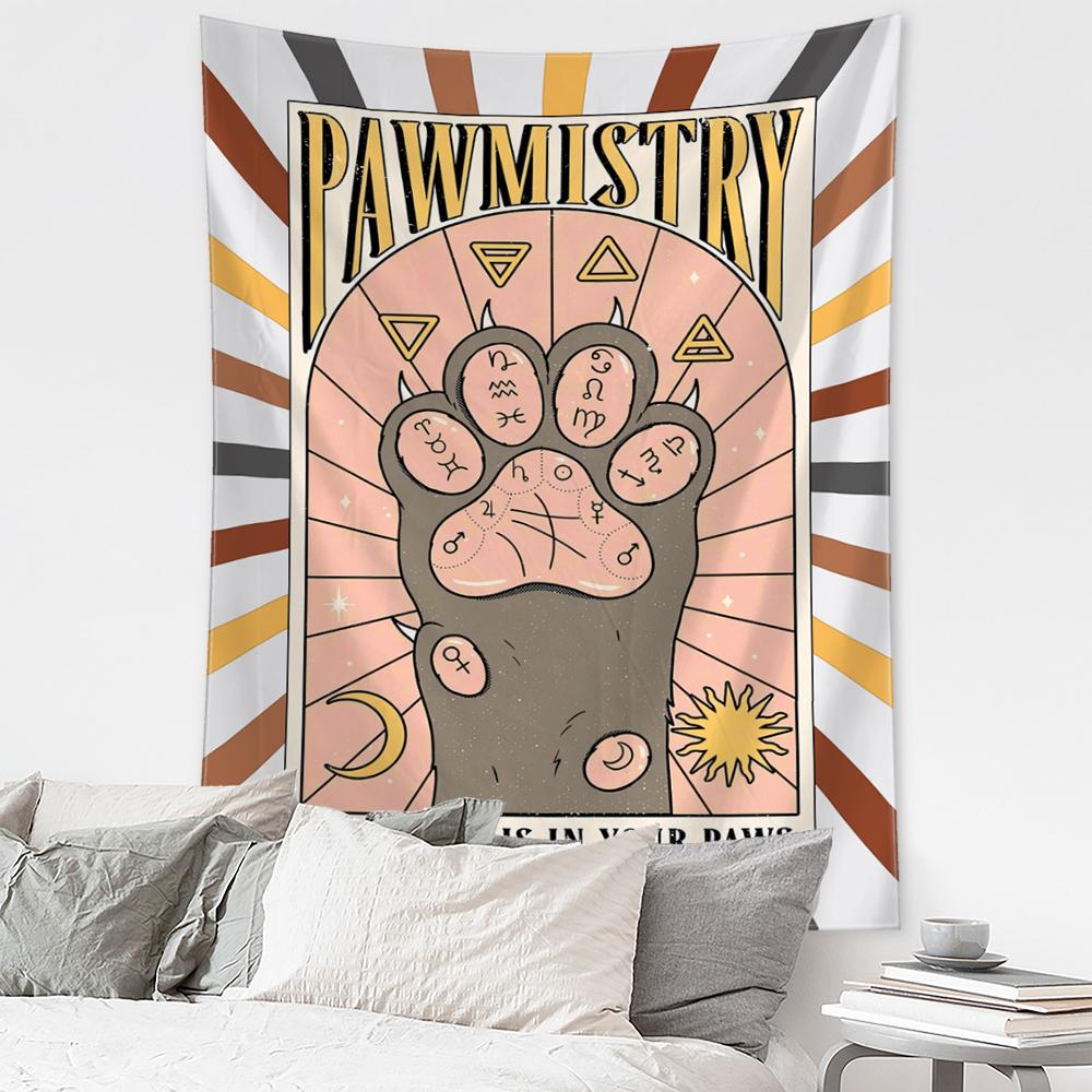 Cat Paws Tarot Tapestry Wall Hanging Witchcraft Bohemian Style Kawayi Hippie Girls Dormitory Home Decor