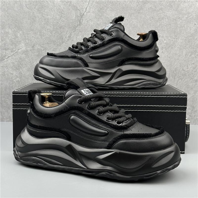 

Кроссовки повседневные мужские дизайнерские панк-обувь модные микрофибровые кожаные парусиновые дышащие туфли на плоской платформе с увеличенным ростом 38 чёрный