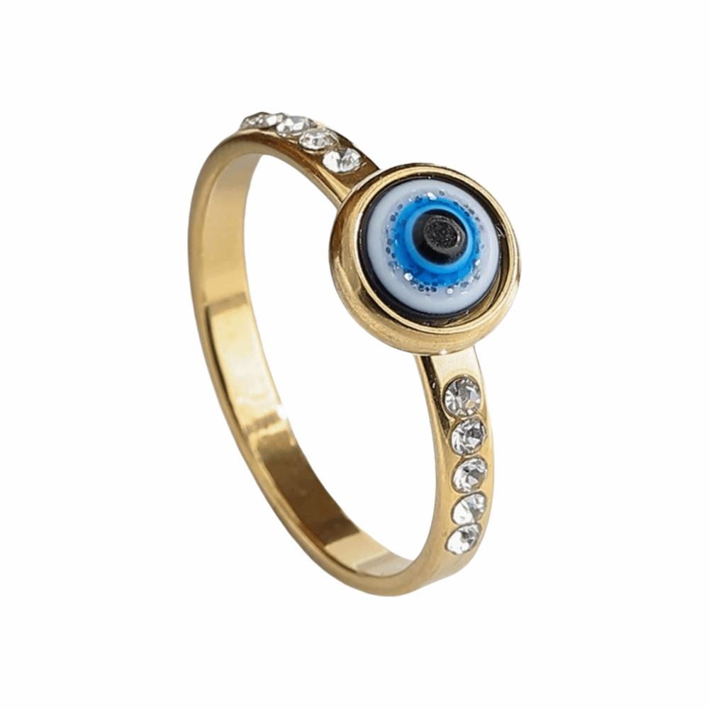 Versatile Use Blue Eye Ring Simple Style Rhinestone-Studded Ring Titanium Steel Ring Gift