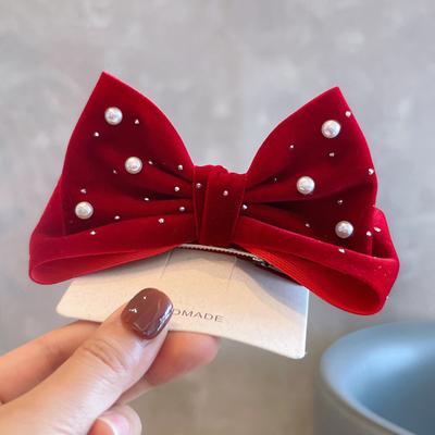 3D Pearl Bow New Red Hair Clips Baby Girls Princess Barrettes Girls Elastic Hair Bands Headwear Kids Hair Accessories