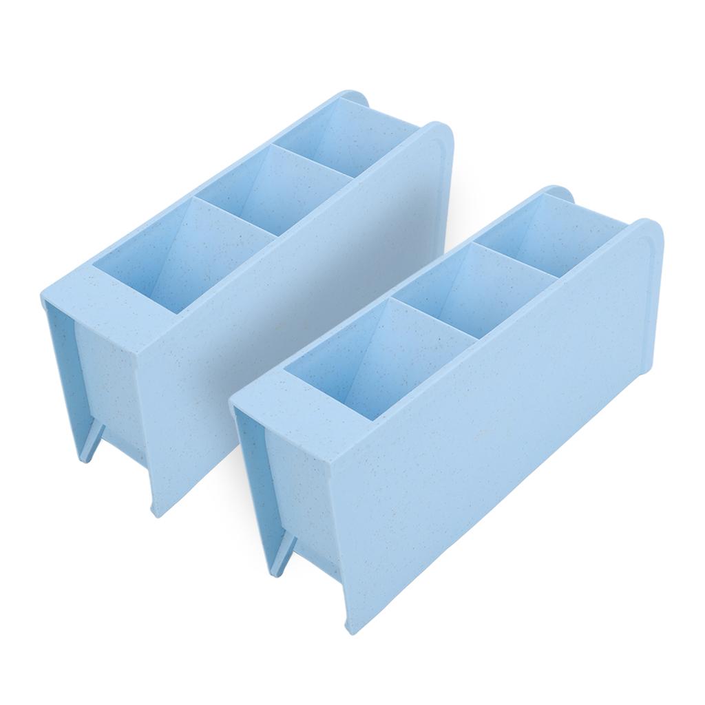2pcs Makeup Brush Holder Small Blue Reinforced Support 4 Spaces Deep Slot Stable Bottom Desktop Storage Box