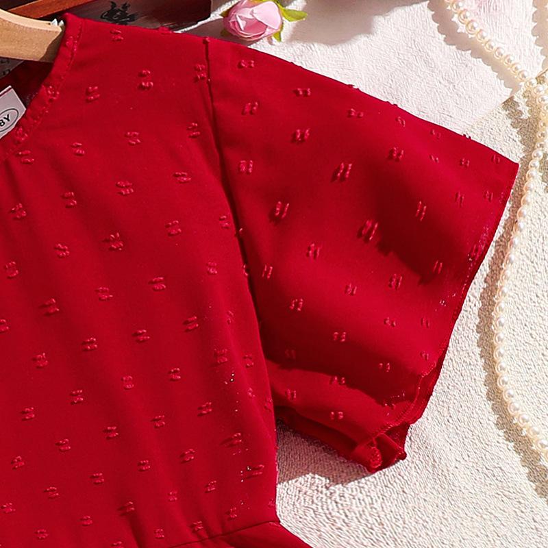 Robe d'été rouge à manches courtes pour filles de 8 à 12 ans