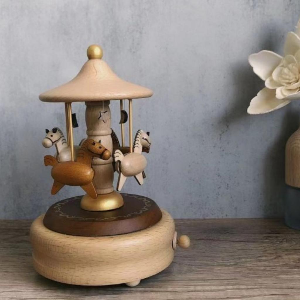 Handmade Wooden Rotating Music Box - Creative Christmas Gift, Desktop Decorative Craft with Musical Mechanism