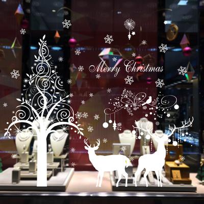 Large Christmas Wall Sticker White Christmas Tree Reindeer Snowman Window Decoration PVC Holiday Home Decor for New Year Party