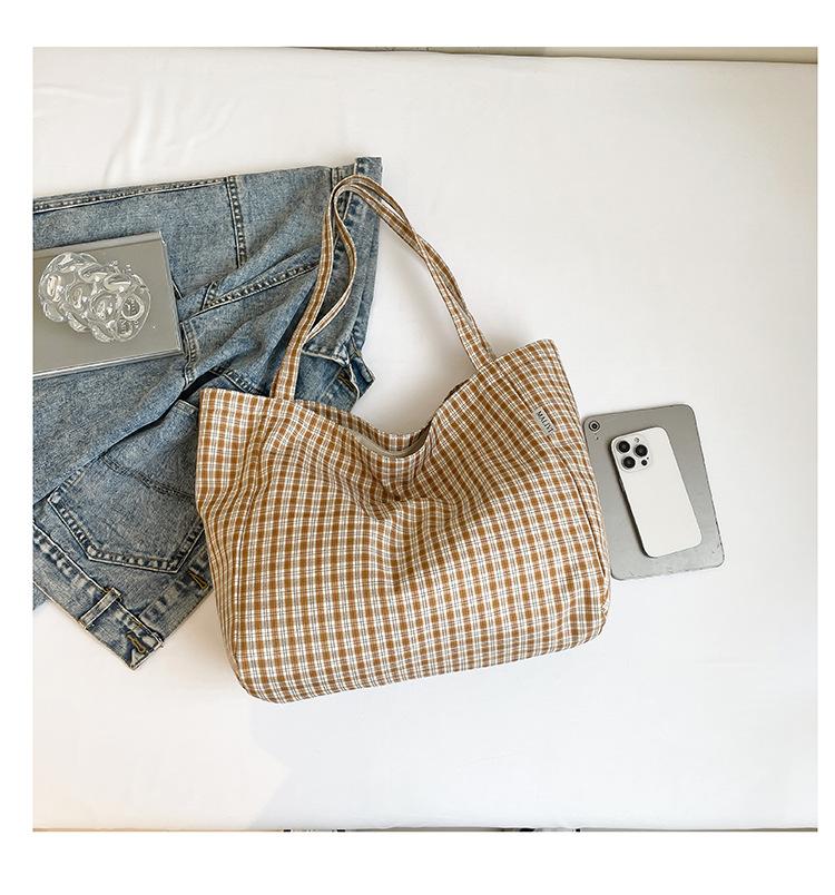 

Корейская версия большой вместимости наплечная сумка ins клетка 2025 новая повседневная мода сумка под мышкой сумка для покупок для студентов-коммутеров жёлтый