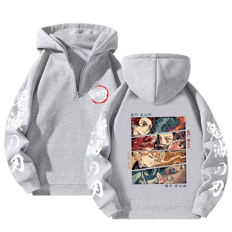 Demon Slayer Harajuku Anime Hoodies Men Kawaii Manga Graphic Zipper Coats Kimetsu No Yaiba Cartoon Printed Streetwear Sweatshirts Unisex Pullover Tops