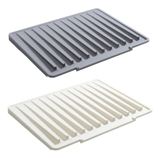 Sink Drain Mat Non-Slip Surface Large Size Thick Silicone Heat Resistant Flexible Cutlery Holder with Slope Drainage Design