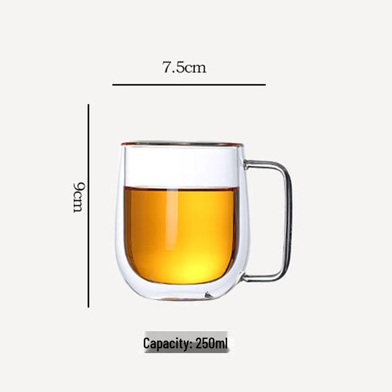 High-Temperature Resistant Double-Walled Borosilicate Glass Coffee Mug with Handle - Clear, Available in Multiple Sizes