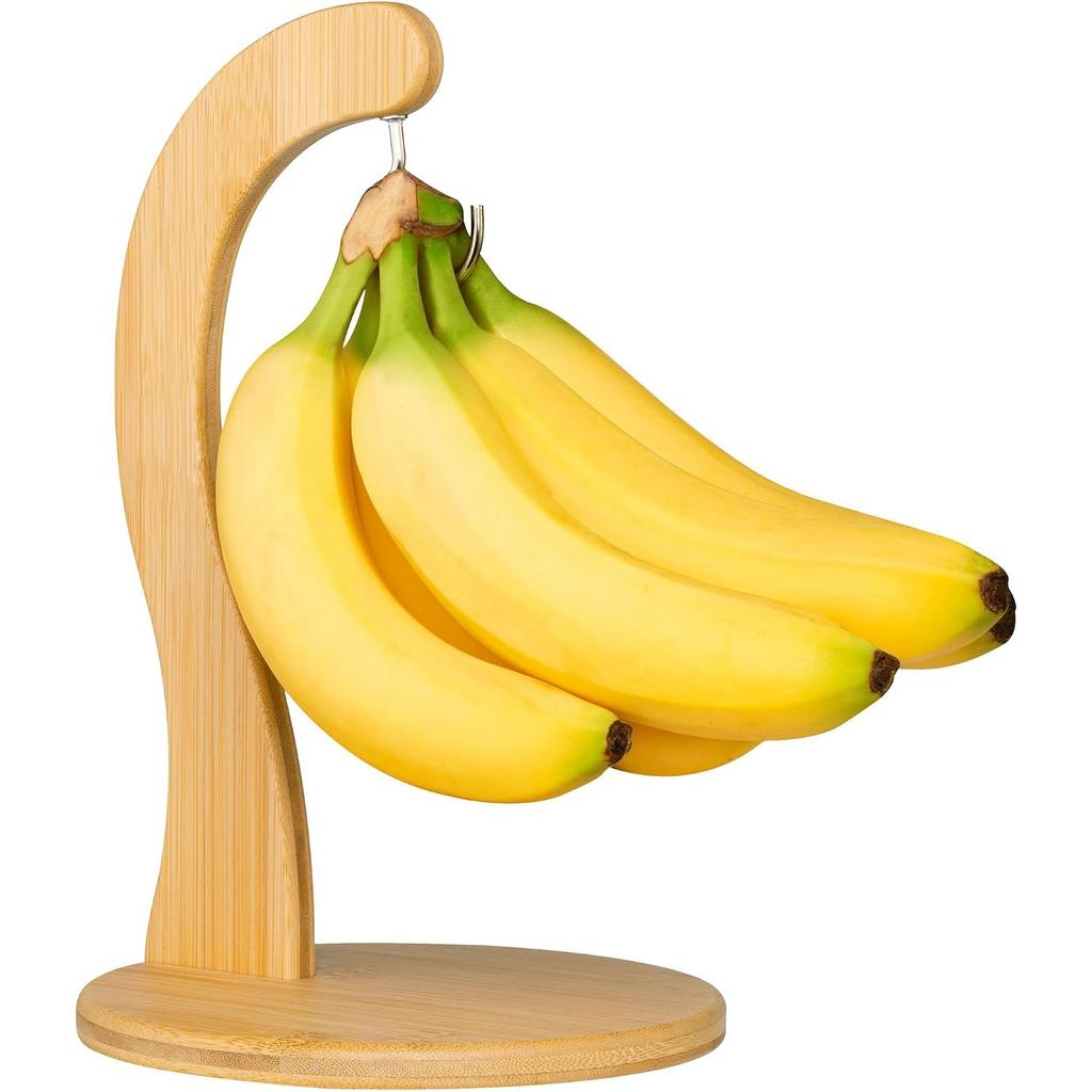 Bananenhalter mit Hängehaken, Rustikaler Holz-Traubenständer für die Küchenarbeitsplatte, Bambus-Fruchtaufhänger zur Frischhaltung von Bananen & Früchten