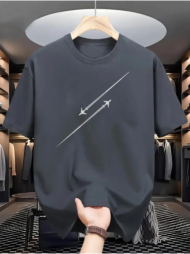 Airplane flight track Mens 100 cotton Tshirt casual and versatile base clothes comfortable sports tops