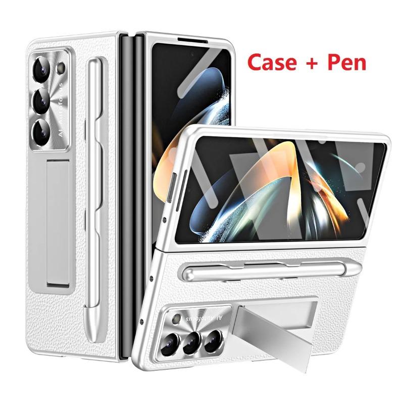 Leather for Samsung Galaxy Fold 6 5 4 3 Case Slim Hard Stand Protective Film Cover Stand Mental Holder Shockproof Luxury