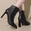 Fashion Naked Boots Winter New Pointed Toe Front Lace-Up Side Zipper Anti-Slip Wear-Resistant High Heels