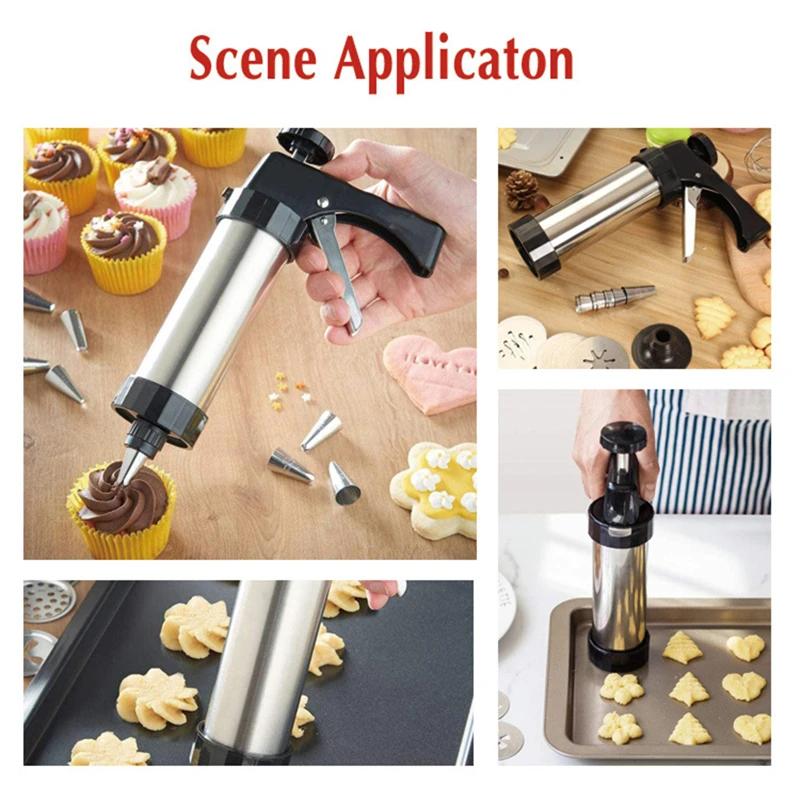 Cookie gun extruder stainless steel cream pipe gun cream pipe nozzle DIY cake and cookie press household baking tool.