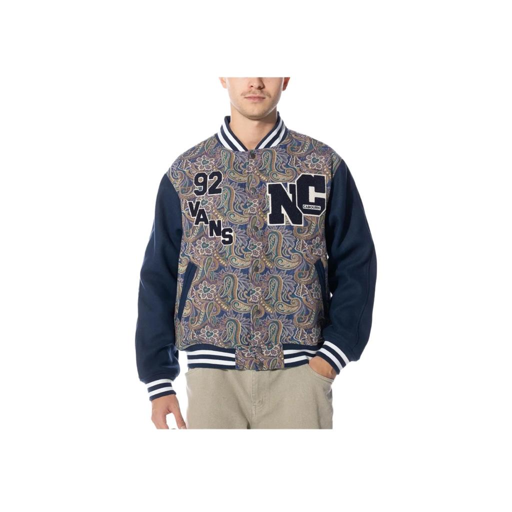 Vans All Over Print Letter And Number Long Sleeve Baseball Collar Single Breasted Jacket Men Jacket Blue VN0A7SRQ448
