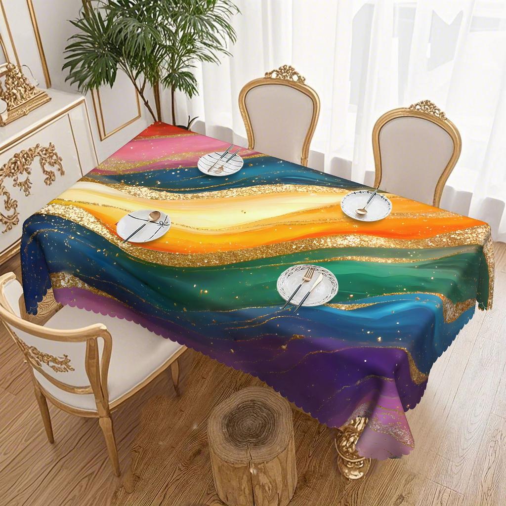 Round Table Cloth Gradual Change Color Gold Sequins Waterproof Oil-Proof Tablecloth Home Decoration Table Cloth