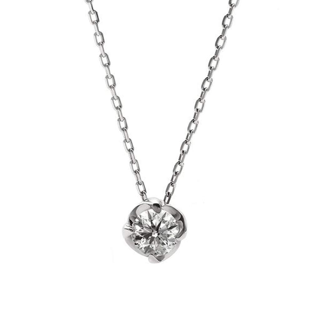 PLUSTER Diamond Necklace for Platinum Magnolia Solitaire Natural PT900 40cm Box Popular Birthday Day Plaster Jewelry Women, (0.10ct Diamond), Chain,