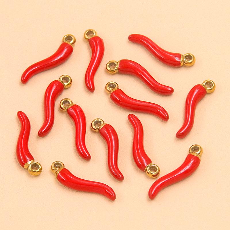 304 Stainless Steel Red Chili Oil Drip Pendant Charm, Vacuum Electroplated, 6x20mm