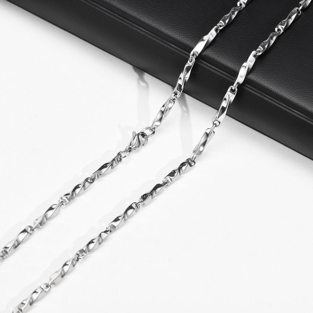 Mens Mobius Chain Necklaces Gifts Jewelry, Silver Color 4mm Wide Stainless Steel Geometric Twisted Links Choker Collar