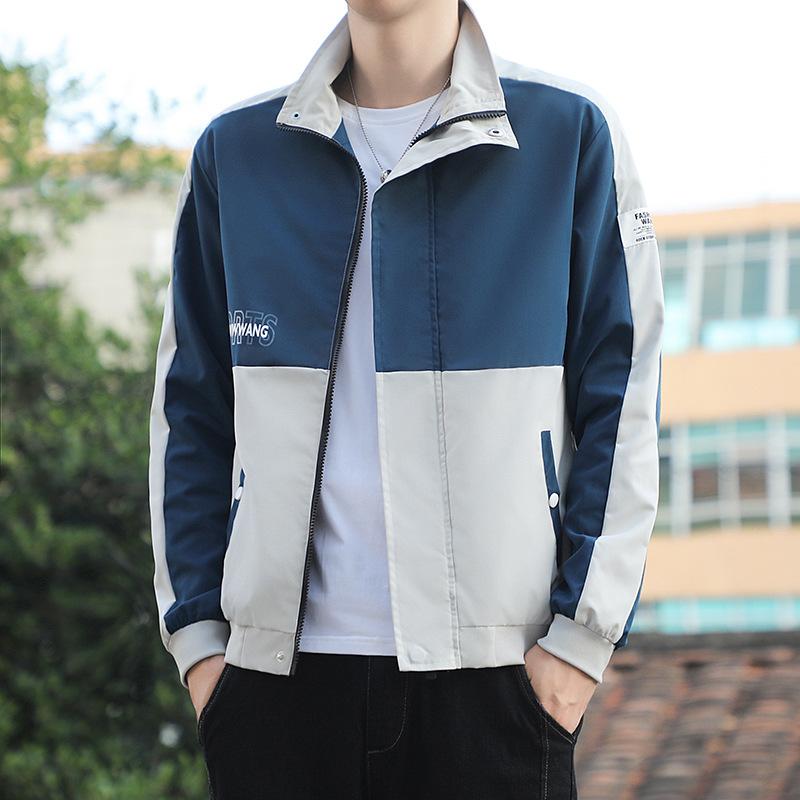 

Spring and Autumn New Men s Jacket Spring Color Blocking Business Casual Lapel Windbreaker Green Large Size Work Jacket M