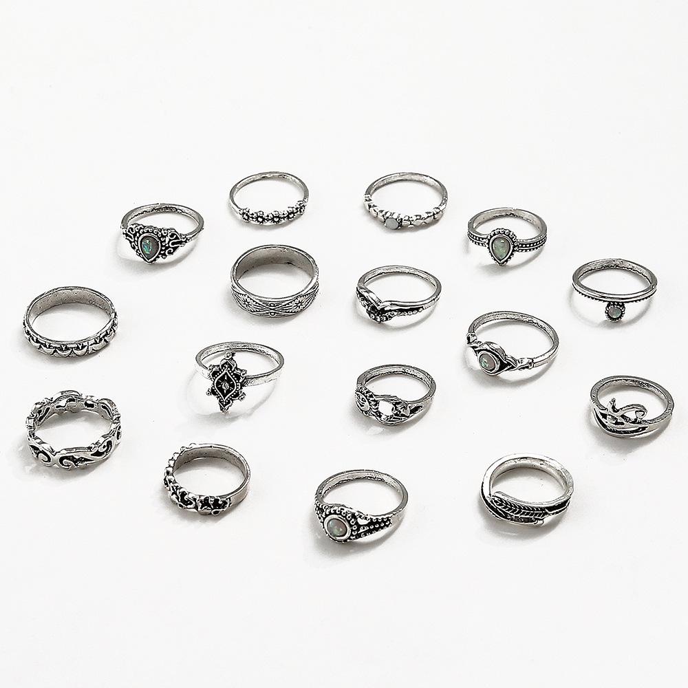 

Винтажный серебряный комплект колец «Слон и Луна» — 16 предметов