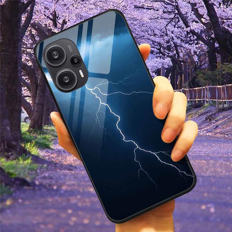For Xiaomi Poco F5 5G / F5Pro Case Tempered Glass Lake Moon Hard Phone Cover for POCO F5 Pro Capas Funda on PocoF5 Luxury Coque