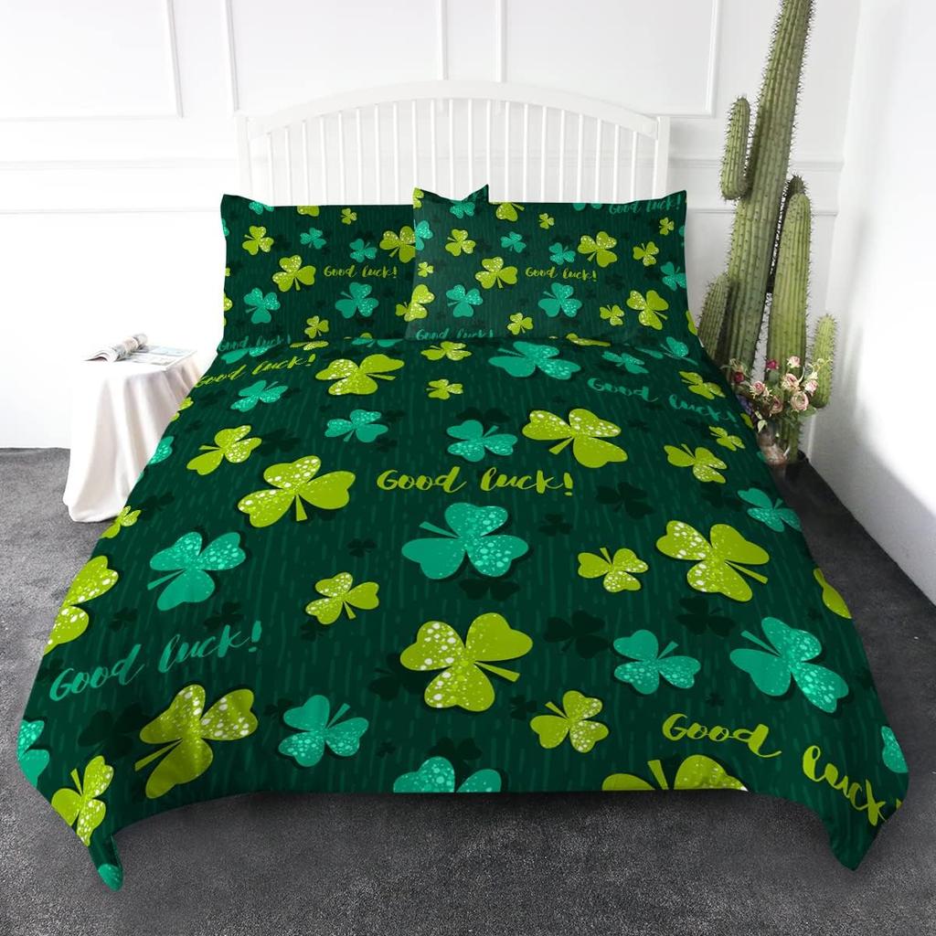 Green Animal Plant Pattern Duvet Cover Queen King Size HD Printed Shamrock Green Bedding Set 3 Piece Set and 2 Pillowcase T
