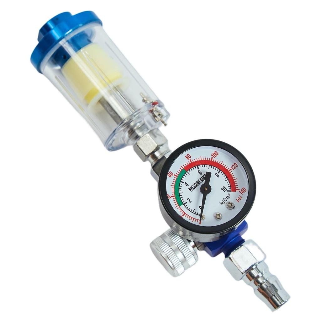 Air Filter with Regulator, Adjustable Pressure, Water Separator for Spray Guns, Moisture Removal, Compressor Compatible