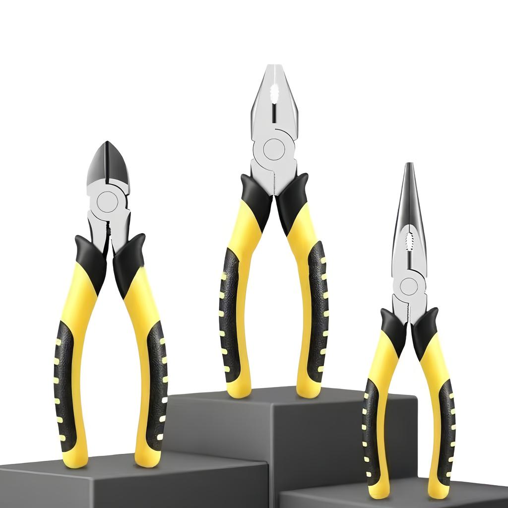 3pcs Carbon Steel Clip Set, 6 Inch Multi-Functional Clip, Wire Cutter with Anti-Slip and Rust- Pointed Clip for Indoor and Outdoor Maintenance Tools