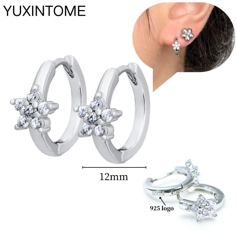 925 Sterling Silver Ear Needle Fashion Hoop Earrings White Crystal Luxury Women's Silver Earrings Wedding Women's Jewelry Gift