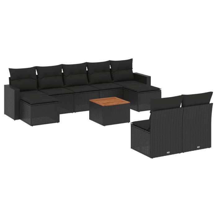 VidaXL Salon de jardin 10 pcs avec coussins noir résine tressée 3224319