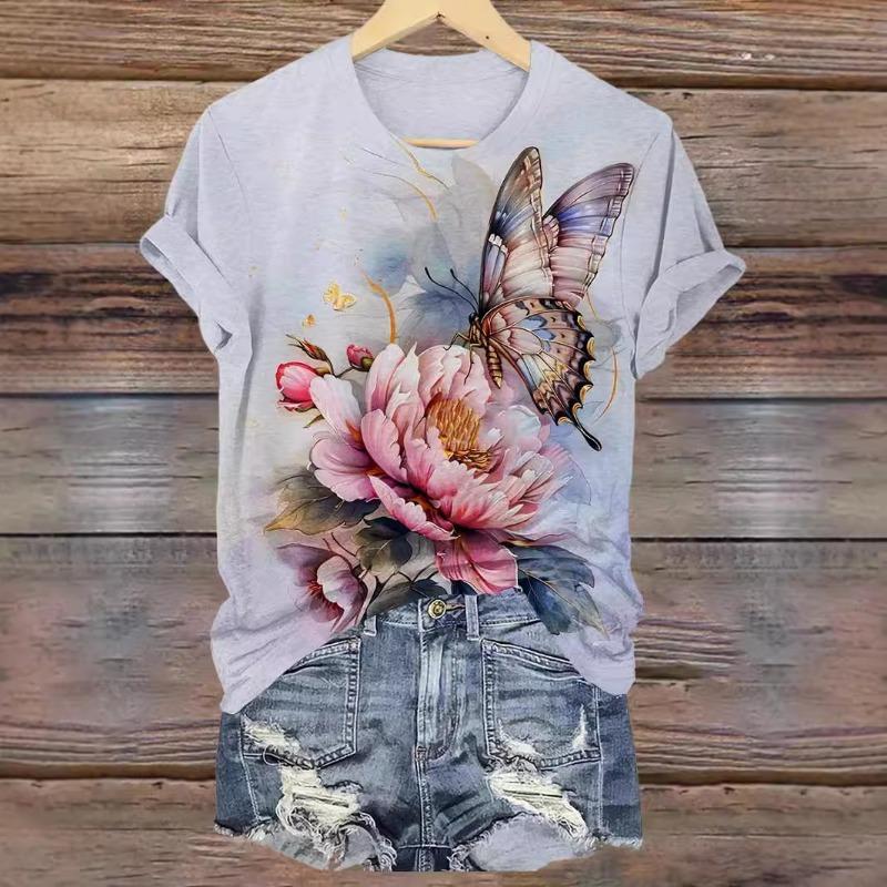 Short Sleeved Summer Thin Vest Women's T Shirt 3D Digital Animal Insect Printed Top
