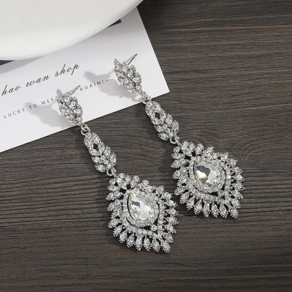Retro Long Water Drop Rhinestone Earrings, Alloy Diamond-encrusted Gypsy Bride Earrings, High-end Antique Earrings