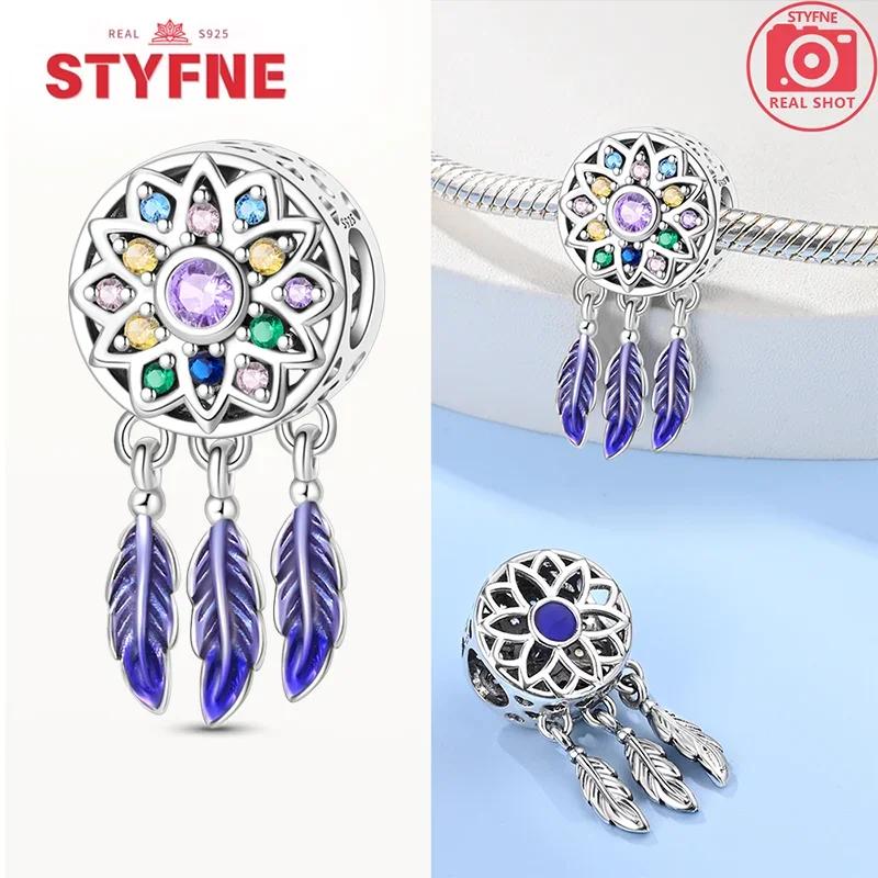 copper Colorful Zircon Heart Charm Bead Charms Dreamcatcher Feather Bead Charms Compatible With Fine Authentic Bracelets Jewellery Making Gifts for Wo