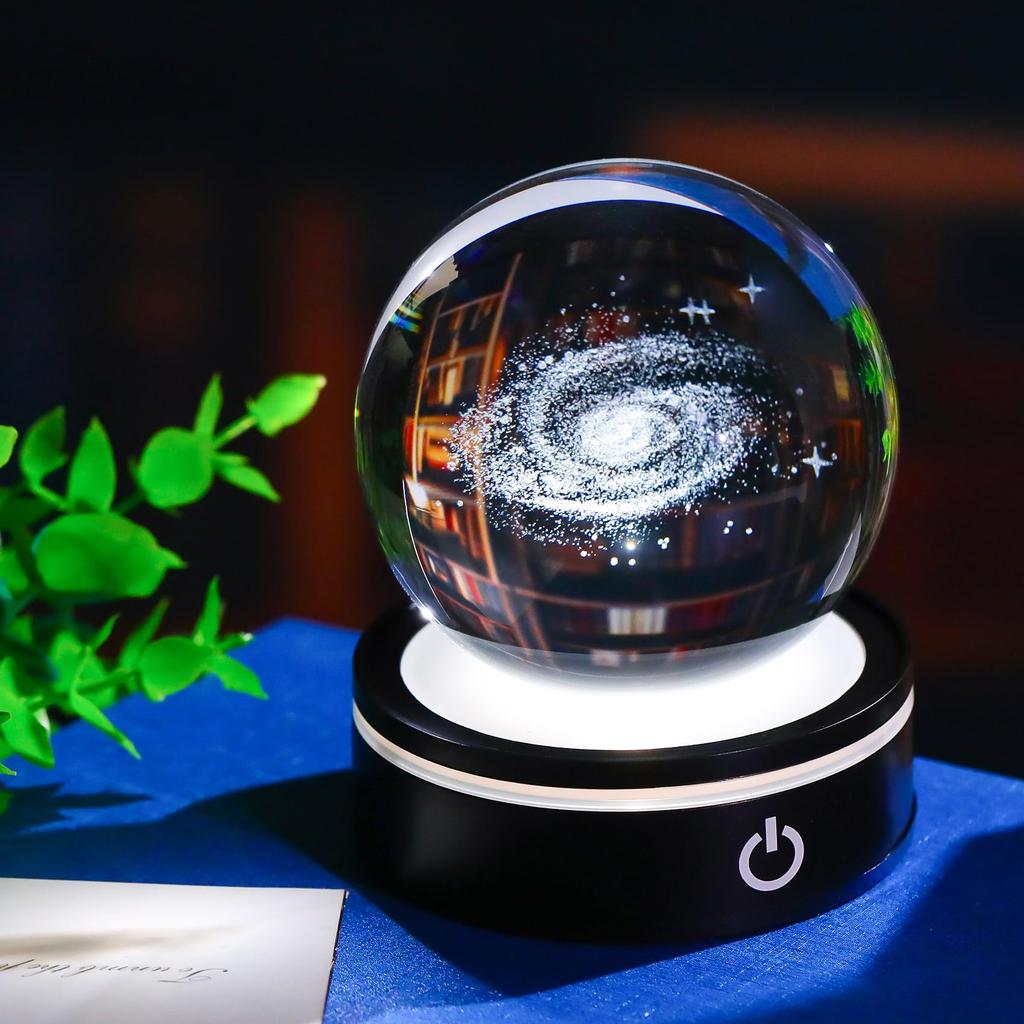 Qianwei 3D Laser-Etched Galaxy Crystal Ball 80 Mm with LED Base (Ambient Light & Decor)