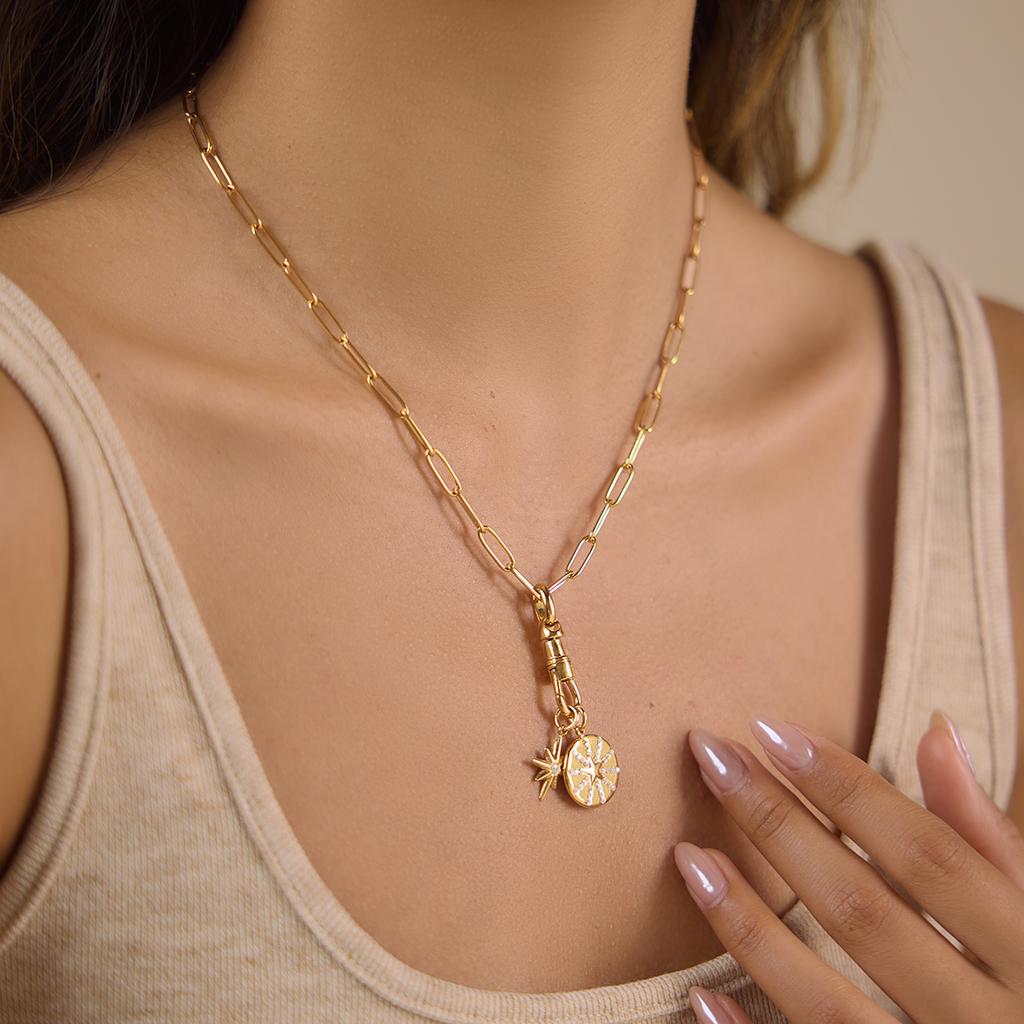 Youthway Classic Zircon Star Pendant Necklace For Women Minimalist 18K Gold Plated Stainless Steel Necklace Fashion Jewelry Gift