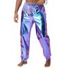Mens Shiny Sport Pants Metallic High Waist Elastic Waist Loose Fit Modern Dance Pants Performance Wear