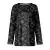 Women's Long Sleeve Round Neck Top with Halloween Print and Side Split Hem
