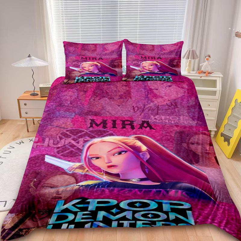 K-Pop Rumi Juego de Funda Nórdica de 3 Piezas D-Demonio H-Cazadores Juego de Cama Funda de Edredón Decoración Dormitorio Adolescentes Niños