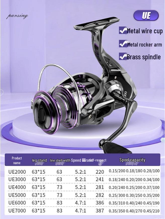 All-Metal Lure Spinning Reel for Sea Rods and Micro Casting Rods with Genuine Fishing Line UE Purple: 1000