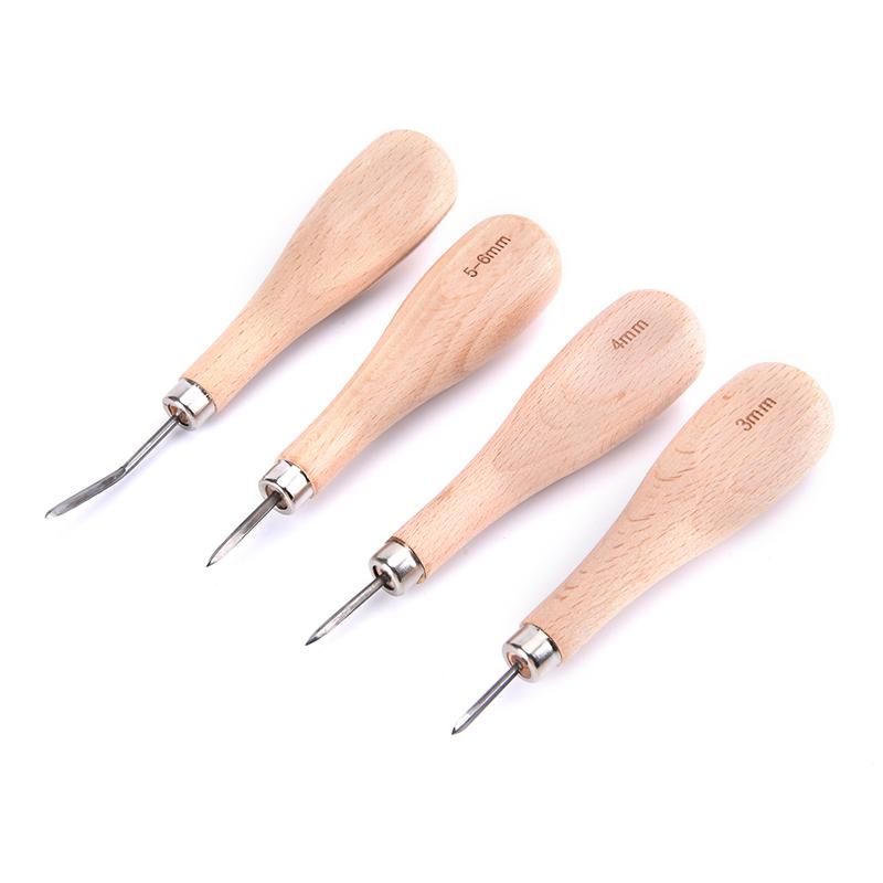1Pcs Wooden Diamond Rhombus Awl Diy Leather Stitching Sewing Awl Punch Tool