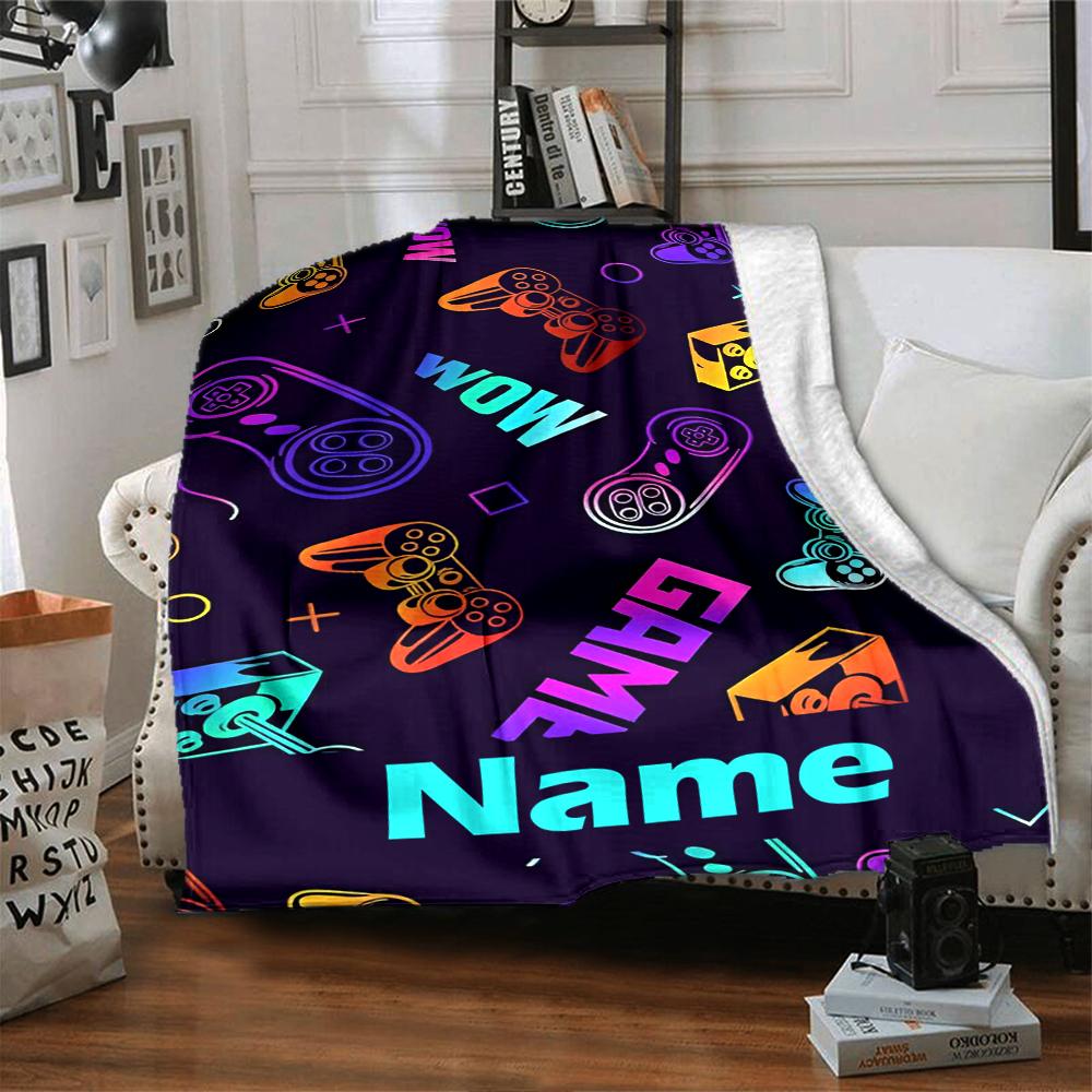 Custom Name Game Controller Theme Printed Blanket - Perfect for Couch, Bed, Travel & Outdoor Use | Machine Washable, Cozy & Durable.